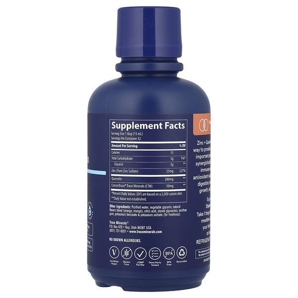 Alternative view of Trace, Liquid Zinc + Quercetin, Orange Mango, 16 fl oz (473 ml)