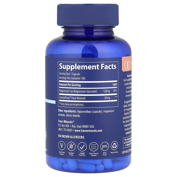 Alternative view of Trace, Magnesium Glycinate, 120 mg, 180 Capsules