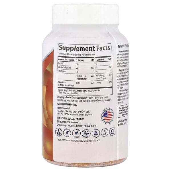 Trace, Magnesium Gummies, Tangerine, 120 Gummies 2 Trace, Magnesium Gummies, Tangerine, 120 Gummies - Ảnh 2