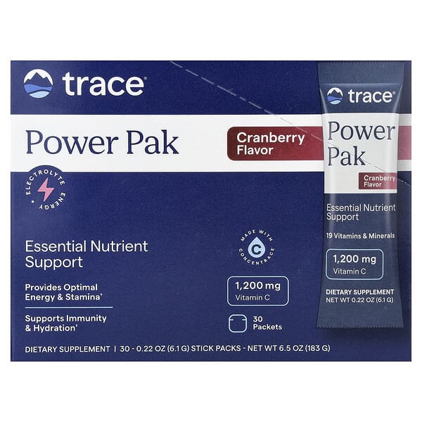 Trace, Power Pak, Cranberry, 30 Packets, 0.22 oz (6.1 g) Each