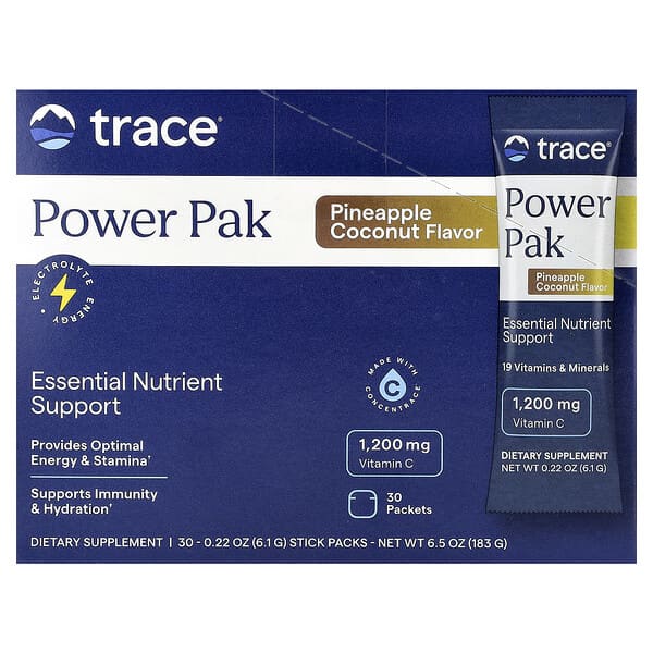 Trace, Power Pak, Pineapple Coconut, 30 Stick Packs, 0.22 oz (6.1 g) Each