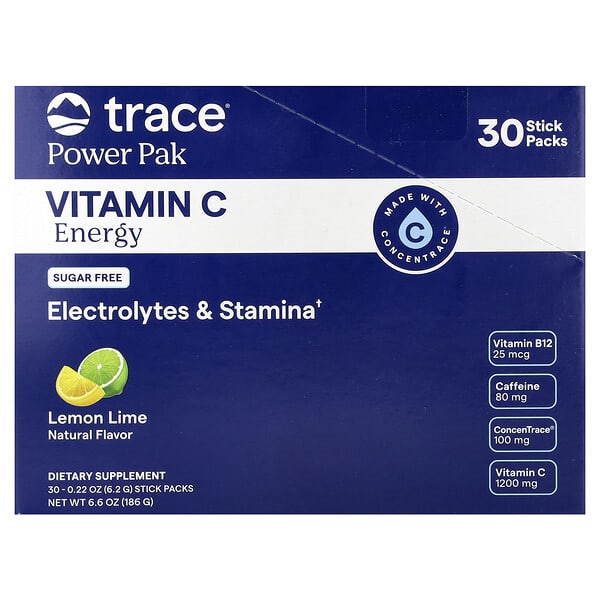 Trace, Power Pak, Vitamin C Energy, Lemon Lime, 30 Stick Packs, 0.22 oz (6.2 g) Each