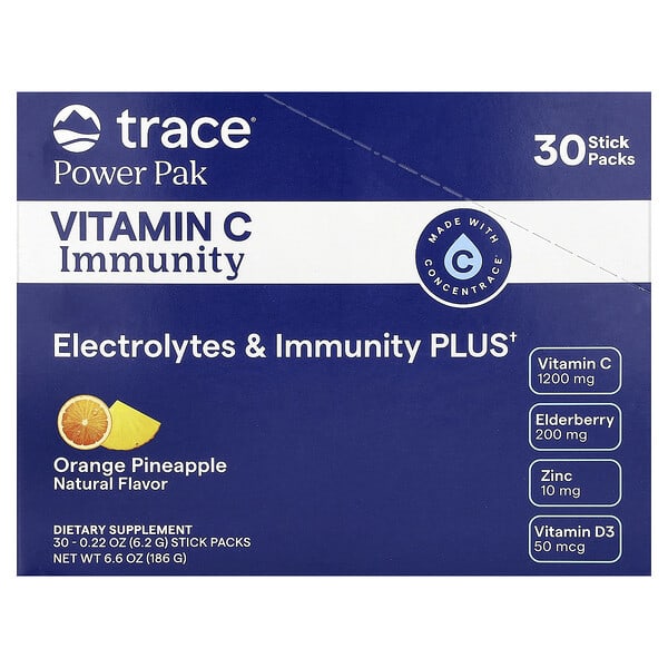 Trace, Power Pak, Vitamin C Immunity, Orange Pineapple, 30 Stick Packs, 0.22 oz (6.2 g) Each