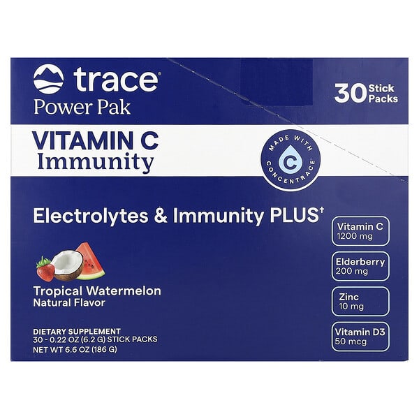 Trace, Power Pak, Vitamin C Immunity, Tropical Watermelon, 30 Stick Packs, 0.22 oz (6.2 g) Each