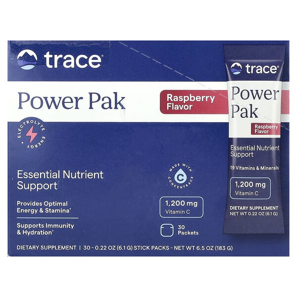 Trace, PowerPak, Raspberry, 30 Stick Packs, 0.22 oz (6.1 g) Each