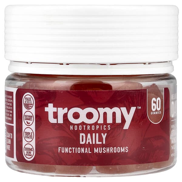 Troomy Nootropics, Daily, Functional Mushrooms Gummies, Strawberry Mango, 60 Gummies