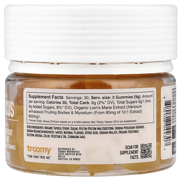 Alternative view of Troomy Nootropics, Focus, Functional Mushrooms Gummies, Passionfruit Tangerine, 60 Gummies