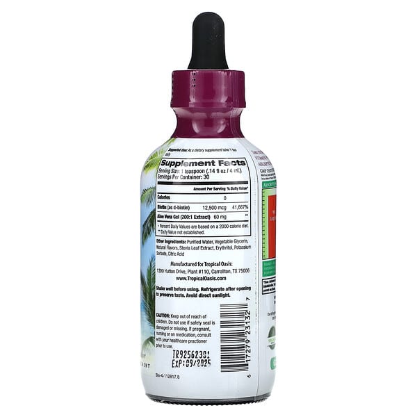 Alternative view of Tropical Oasis, Biotin, Maximum Strength, with Aloe Vera, 12,500 mcg, 4 fl oz (120 ml)