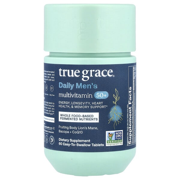 True Grace, Daily Men's Multivitamin 50+, 60 Easy-To-Swallow Tablets