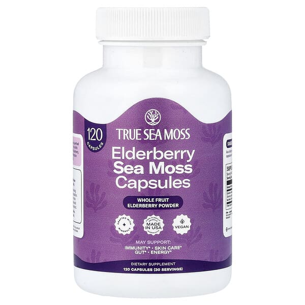 True Sea Moss, Elderberry Sea Moss, 120 Capsules
