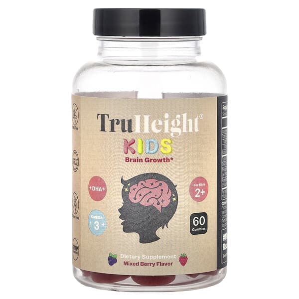 TruHeight, Kids, Brain Growth Gummies, For Kids 2+, Orange, 60 Gummies