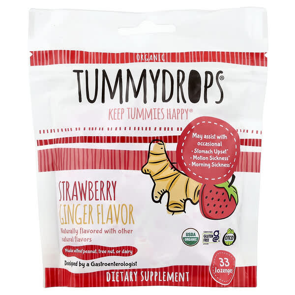 Tummydrops, Organic Ginger Drops, Strawberry, 33 Lozenges