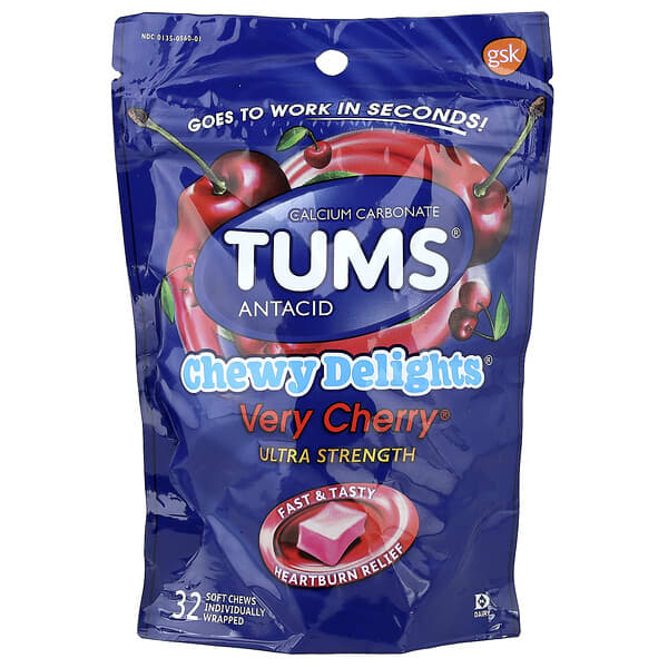 Tums, Chewy Delights®, Antacid, Ultra Strength, Very Cherry®, 32 Soft Chews (1,177 mg per Chew)