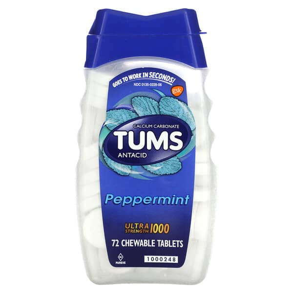 Tums, Ultra Strength Antacid, Peppermint, 72 Chewable Tablets (1,000 mg per Tablet)