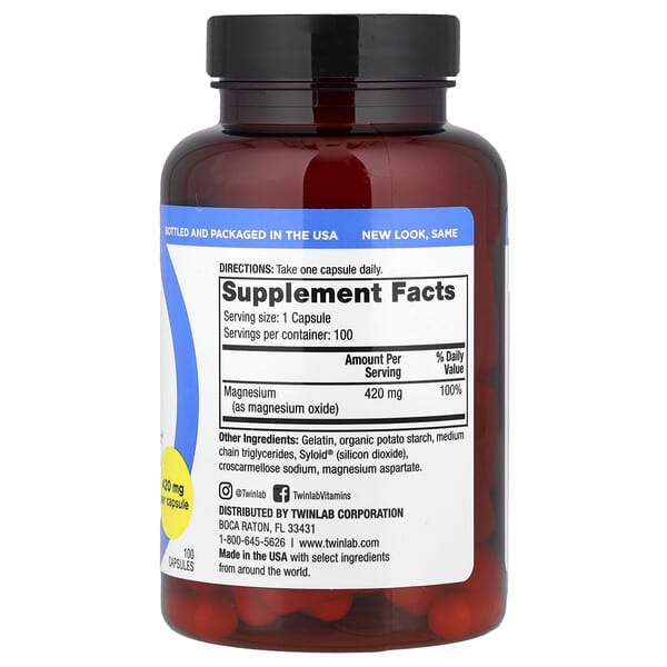Alternative view of Twinlab, Magnesium Caps, 420 mg, 100 Capsules