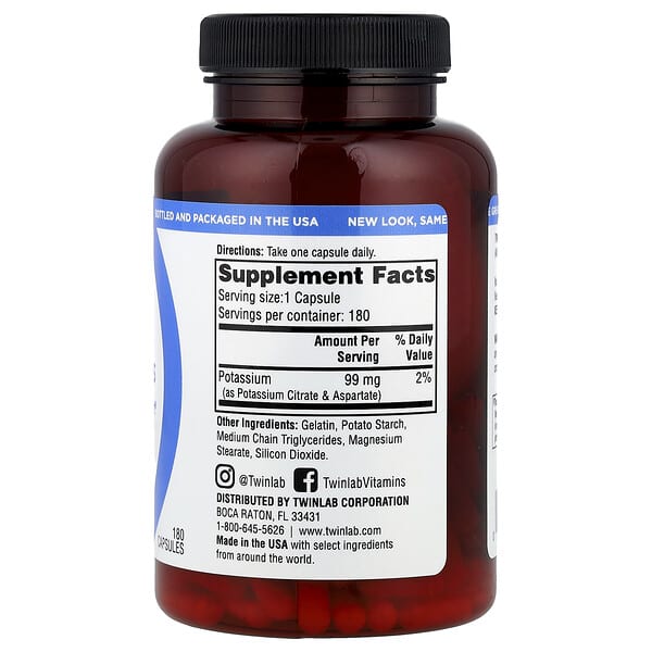 Alternative view of Twinlab, Potassium Caps, 180 Capsules (99 mg per Capsule)