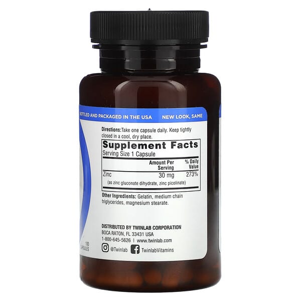 Alternative view of Twinlab, Zinc Caps, 30 mg, 100 Capsules