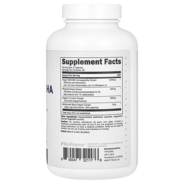 Alternative view of TypeZero, Clean, Ashwagandha Complex, 180 Capsules