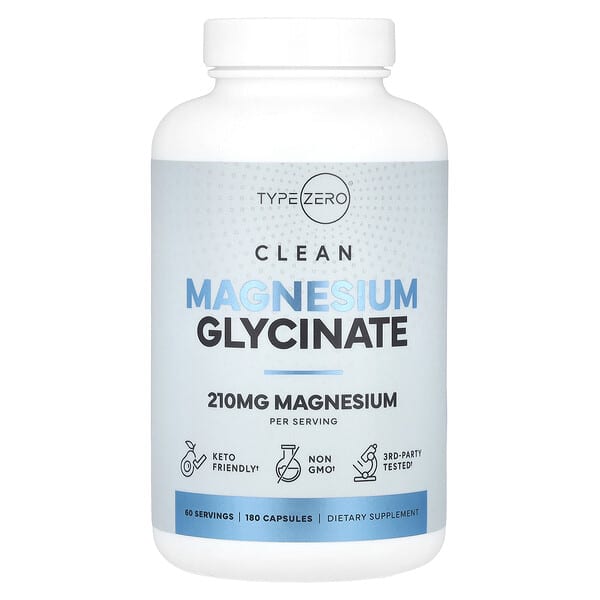 TypeZero, Clean, Magnesium Glycinate, 180 Capsules (70 mg per Capsule) 2 TypeZero, Clean, Magnesium Glycinate, 180 Capsules (70 mg per Capsule)