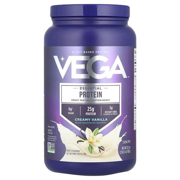 Vega, Essential Plant-Based Protein, Creamy Vanilla, 2 lb 0.5 oz (920 g)