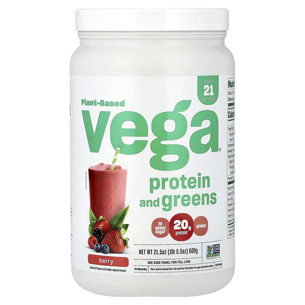Vega, Plant Based Protein and Greens, Berry, 1 lb 5.5 oz (609 g)