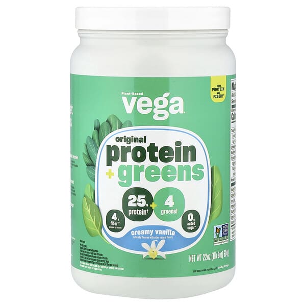 Vega, Plant-Based Protein + Greens, Creamy Vanilla, 1 lb 6 oz (624 g)