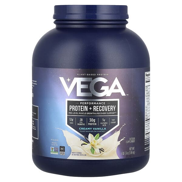 Vega, Plant-Based Protein, Performance Protein + Recovery, Creamy Vanilla, 4 lb 1.8 oz (1.86 kg)