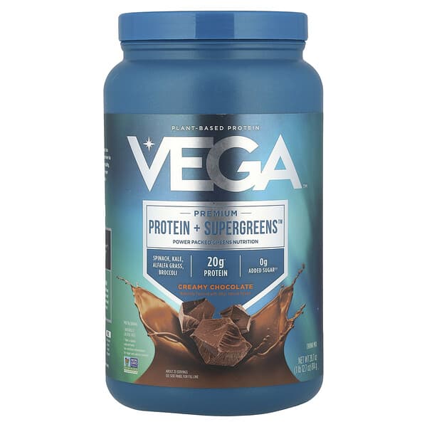 Vega, Plant-Based Protein, Premium Protein + Supergreens™, Creamy Chocolate, 1 lb 12.7 oz (814 g)