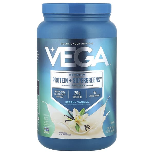 Vega, Premium, Protein + Supergreens™, Creamy Vanilla, 1 lb 10.8 oz (760 g)