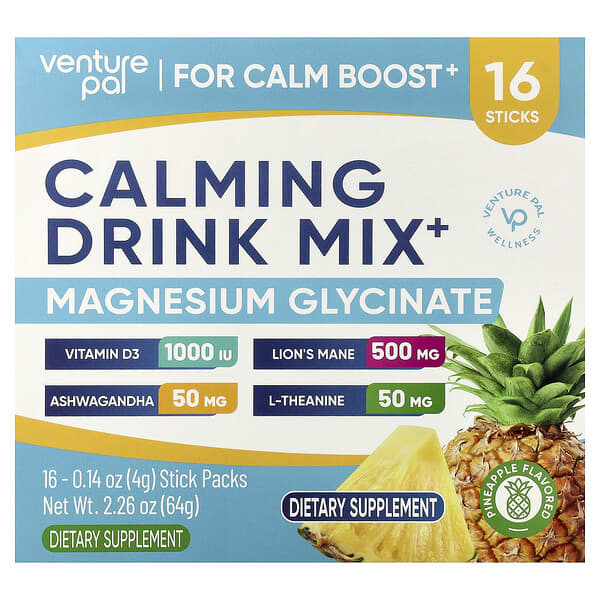 Venture Pal, Calming Drink Mix+, Pineapple, 16 Stick Packs, 0.14 oz (4 g) Each