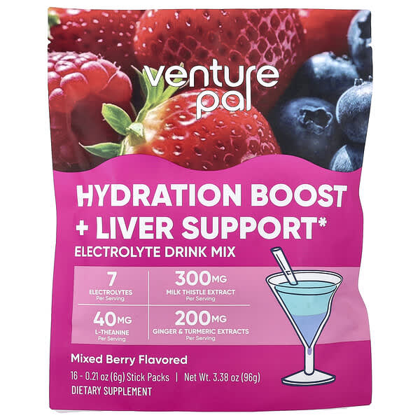 Venture Pal, Hydration Boost + Liver Support, Electrolyte Drink Mix, Mixed Berry, 16 Sticks Packs, 0.21 oz (6 g) Each