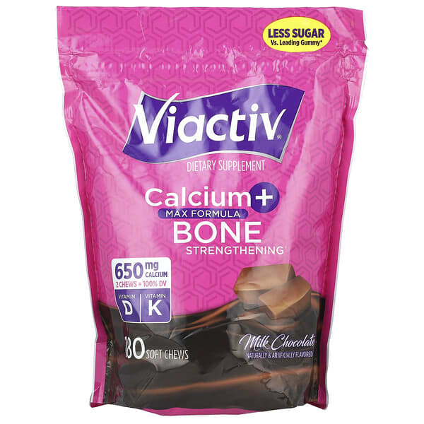 Viactiv, Calcium + Bone Strengthening, Max Formula, Milk Chocolate, 180 Soft Chews