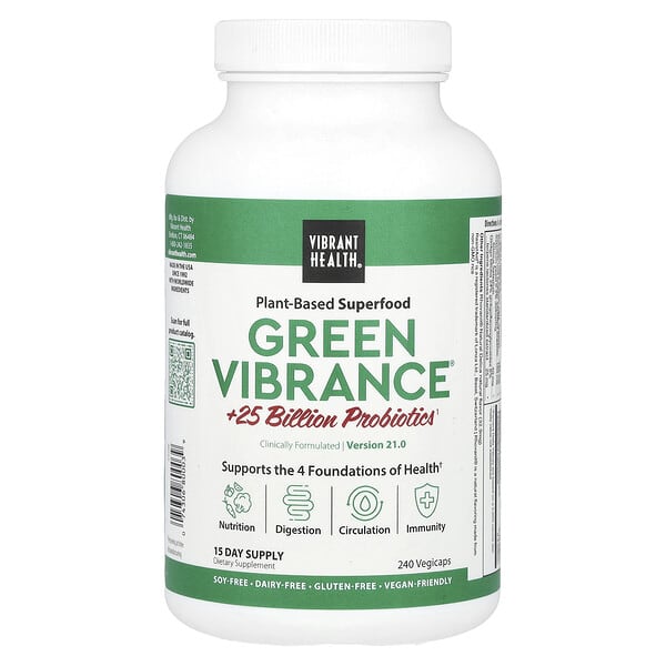 Vibrant Health, Green Vibrance® +25 Billion Probiotics, Version 21.0, 240 Vegicaps