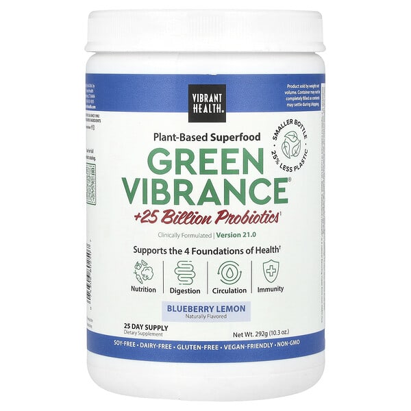 Vibrant Health, Green Vibrance® +25 Billion Probiotics, Version 21.0, Blueberry Lemon, 10.3 oz (292 g)