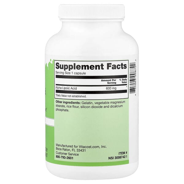 Alternative view of Vitacost, Alpha Lipoic Acid, 600 mg, 240 Capsules
