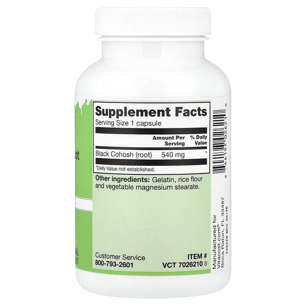 Alternative view of Vitacost, Black Cohosh Root, 540 mg, 100 Capsules
