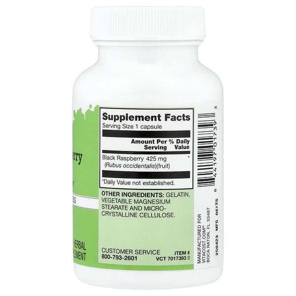 Alternative view of Vitacost, Black Raspberry, 425 mg, 60 Capsules