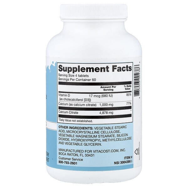 Alternative view of Vitacost, Calcium Citrate with Vitamin D3, 240 Tablets