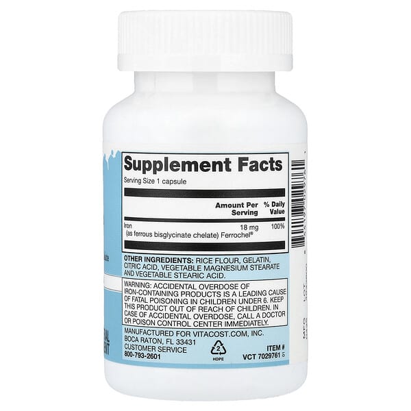 Alternative view of Vitacost, Chelated Iron, 18 mg, 240 Capsules