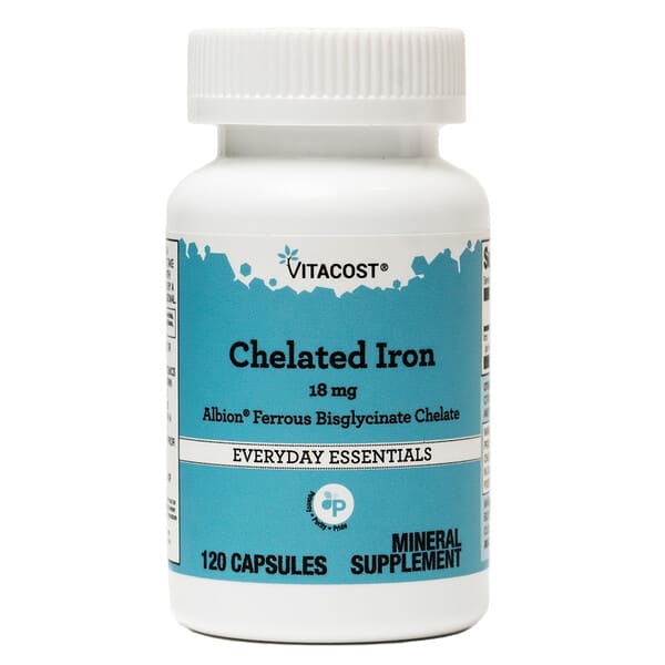 Vitacost, Chelated Iron - Albion Ferrous Bisglycinate Chelate, 18 mg, 120 Capsules