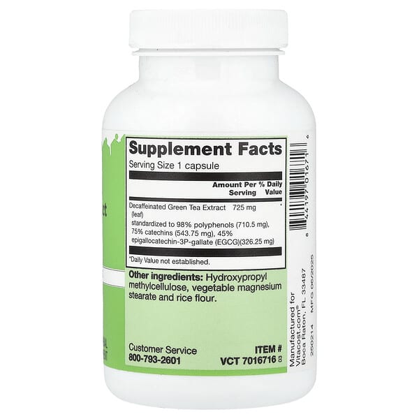 Alternative view of Vitacost, Green Tea Extract, Decaffeinated , 725 mg, 100 Capsules