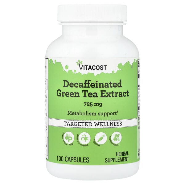 Vitacost, Green Tea Extract, Decaffeinated , 725 mg, 100 Capsules