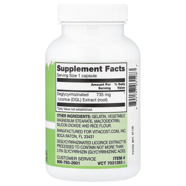Alternative view of Vitacost, DGL, 735 mg, 100 Capsules