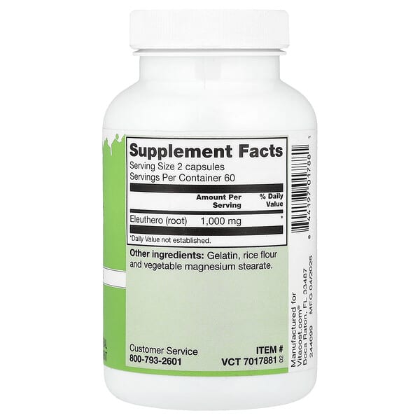Alternative view of Vitacost, Eleuthero Root, 120 Capsules (500 mg per Capsule)