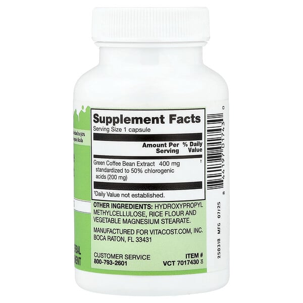Alternative view of Vitacost, Green Coffee Bean Extract, 400 mg, 60 Capsules
