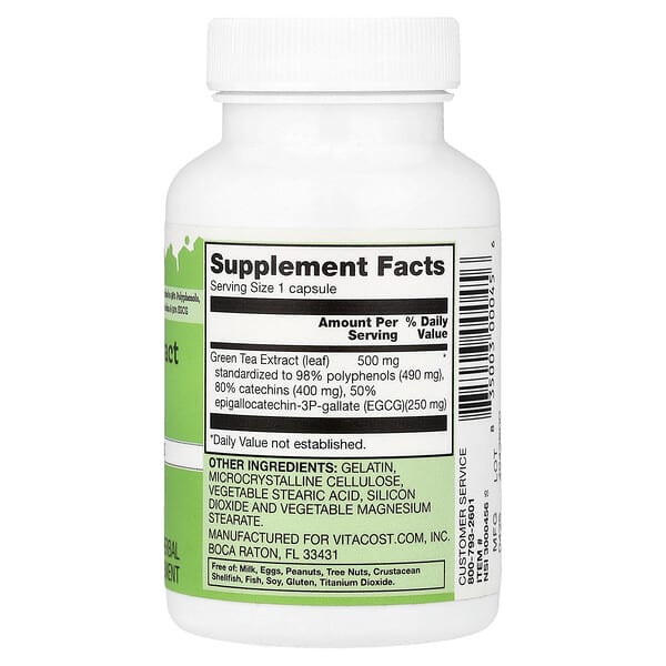 Alternative view of Vitacost, Green Tea Extract, 500 mg, 100 Capsules