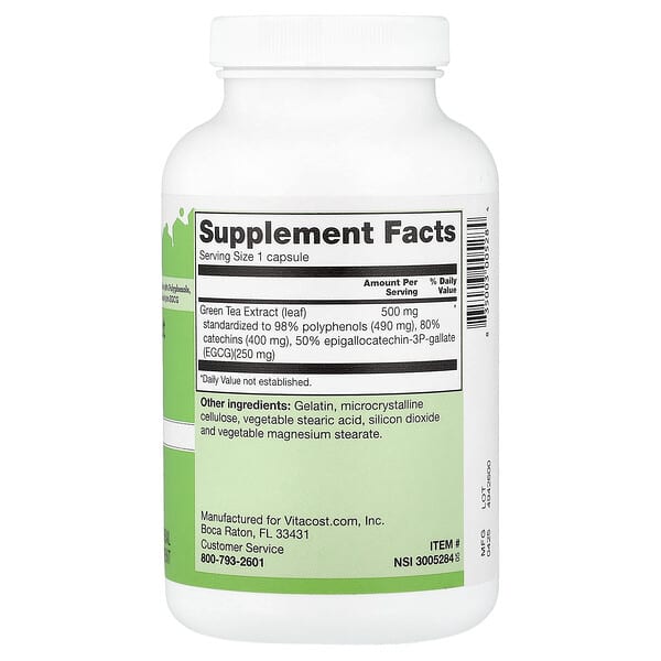 Alternative view of Vitacost, Green Tea Extract, 500 mg, 300 Capsules