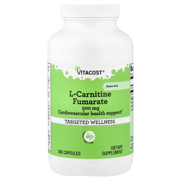 Vitacost, L-Carnitine Fumarate, 500 mg, 300 Capsules 1 Vitacost, L-Carnitine Fumarate, 500 mg, 300 Capsules