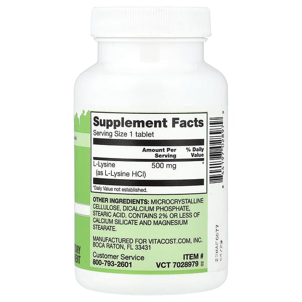 Alternative view of Vitacost, L-Lysine, 500 mg, 100 Tablets