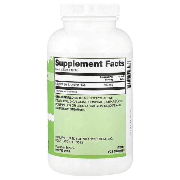 Alternative view of Vitacost, L-Lysine, 500 mg, 300 Tablets